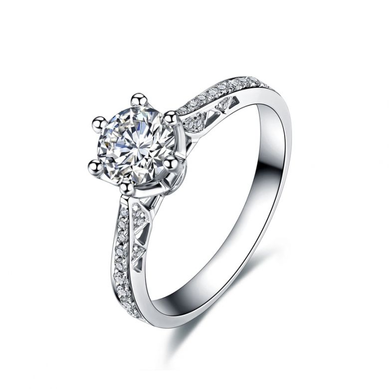 Bague de fiancailles - Diamant solitaire accompagné Or blanc - Koh-I-Noor - 1