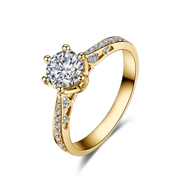 Bague de fiancailles - Diamant solitaire accompagné - Or jaune- Koh-I-Noor - 1