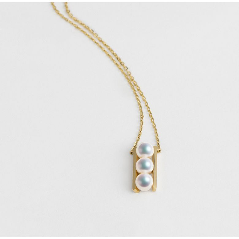 Pendentif 3 perles Akoya et or jaune. Disposition rail. Takana - 5