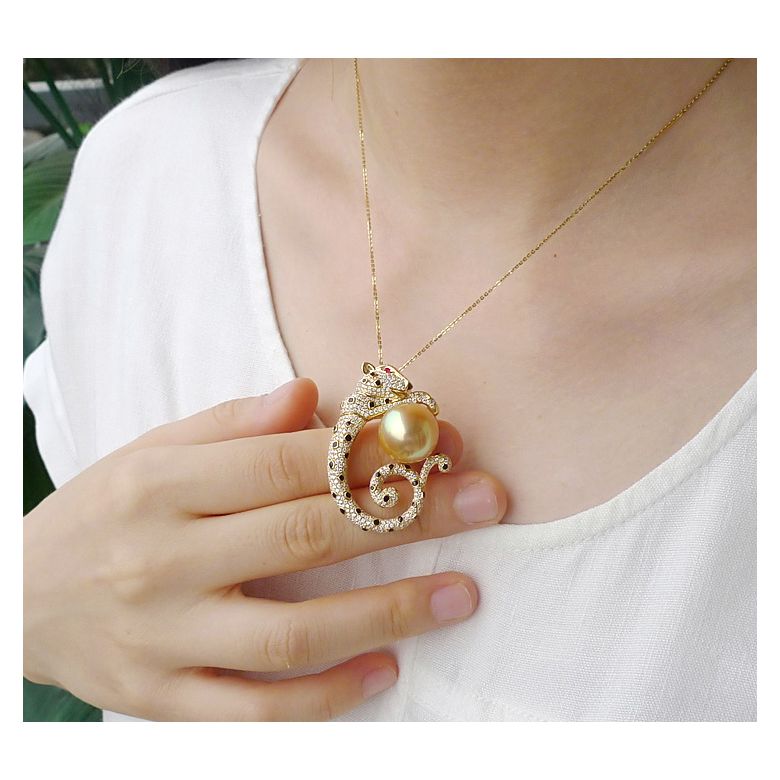 Pendentif Léopard. Perle d'Australie Dorée, Or jaune, Diamants - 4
