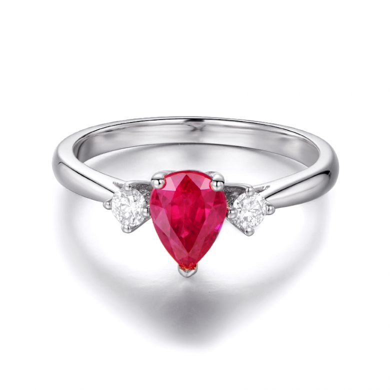 Bague Amour. Or blanc, rubis 1ct taillé en poire, diamants - 5