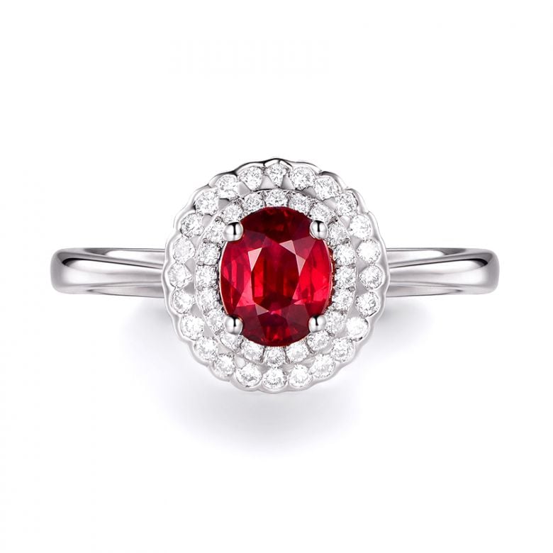 1 rubis, des diamants et de l'or blanc : Bague Florali - 9