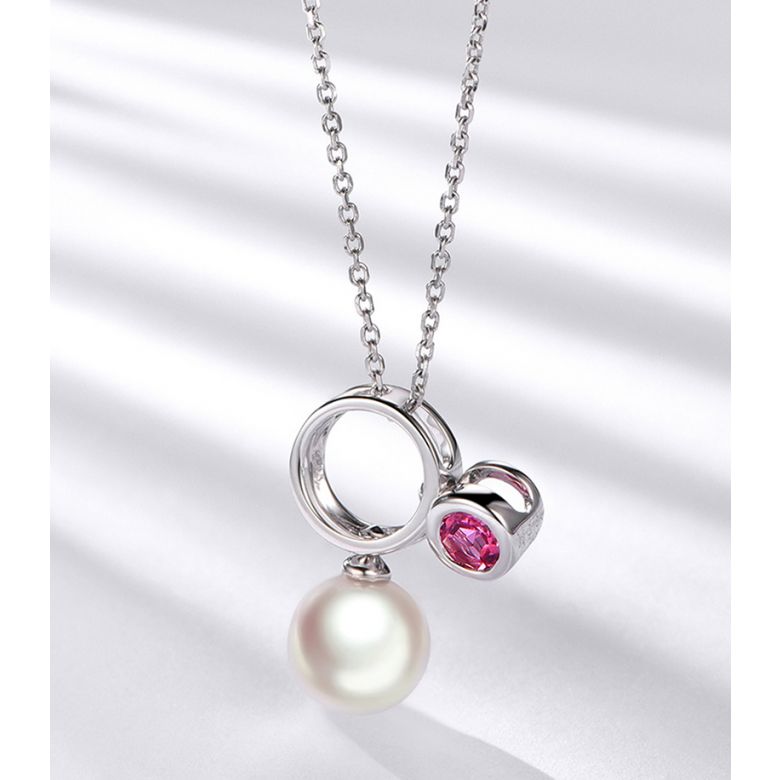 Collier pendentif Aiko. Perle Akoya et tourmaline - 6