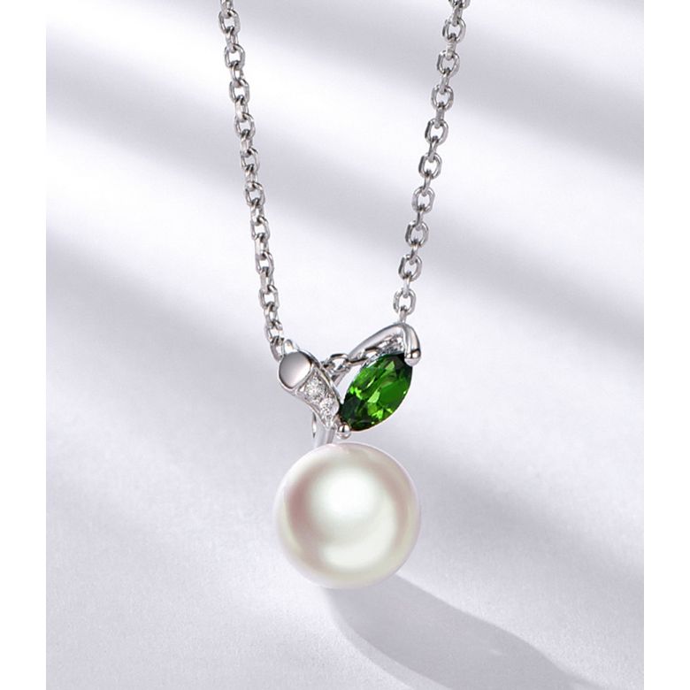 Pendentif perle Akoya. Or blanc, diamants et Péridot - 7