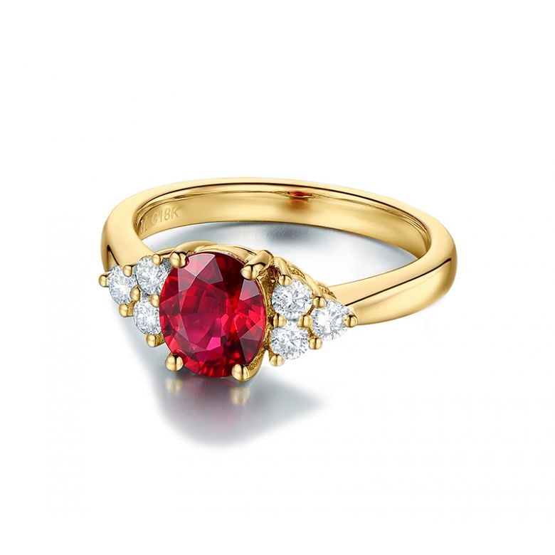 Bague Fiançailles Rubis, Diamants, Or jaune. Douce France - 7