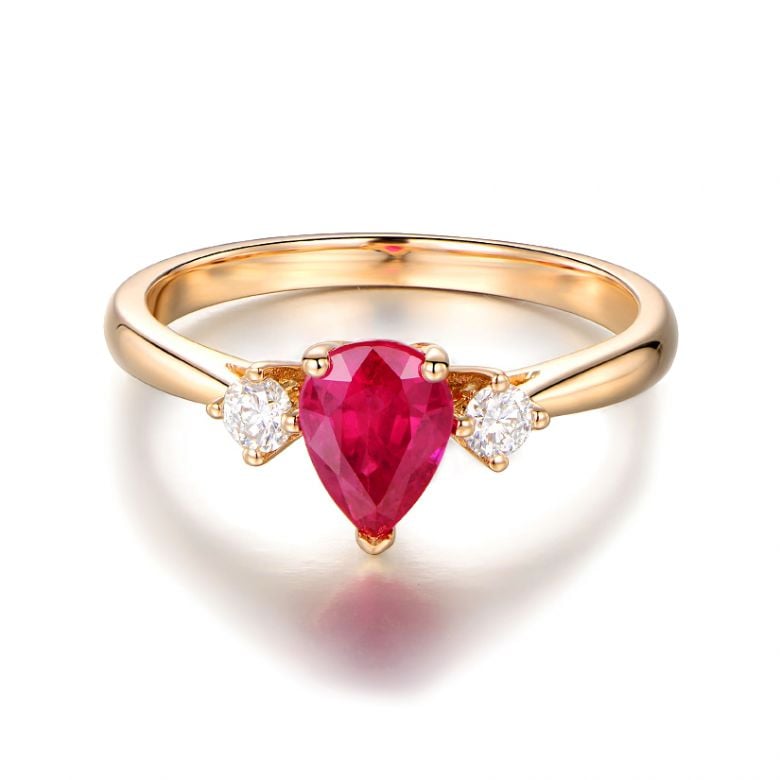 Bague Amour. Or jaune, rubis 1ct taillé en poire, diamants - 6