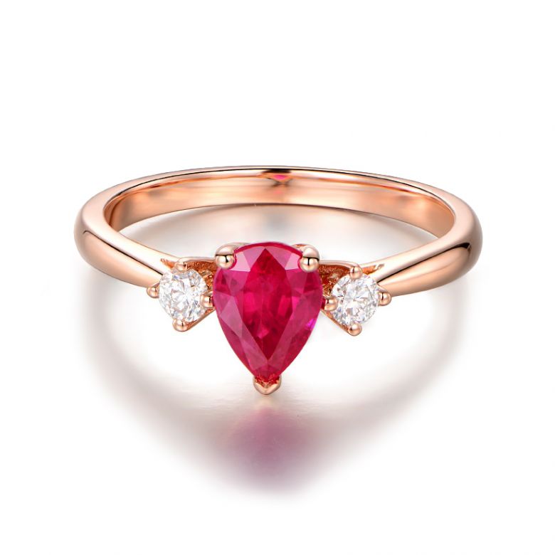 Bague Amour. Or rose, rubis 1ct taillé en poire, diamants - 6