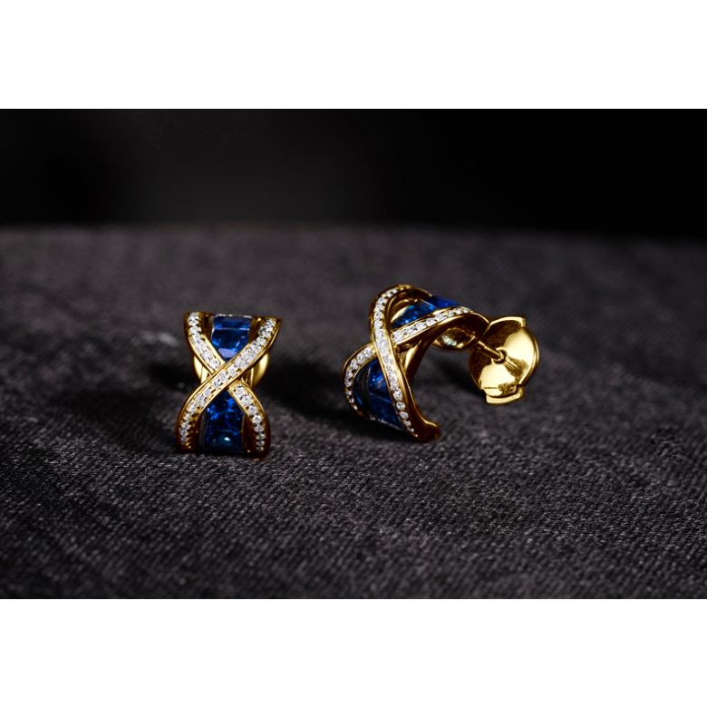 Boucles Oreilles sens de nos vies. En saphirs, diamants et Or jaune - 6