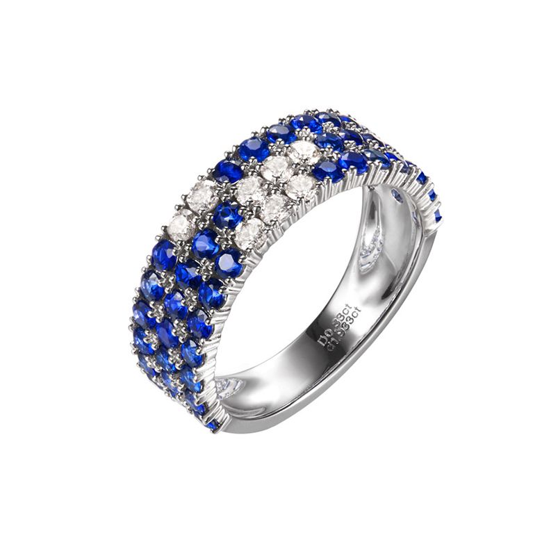 Bague blue lagoon - Pavée saphir & diamant - Or blanc - 1