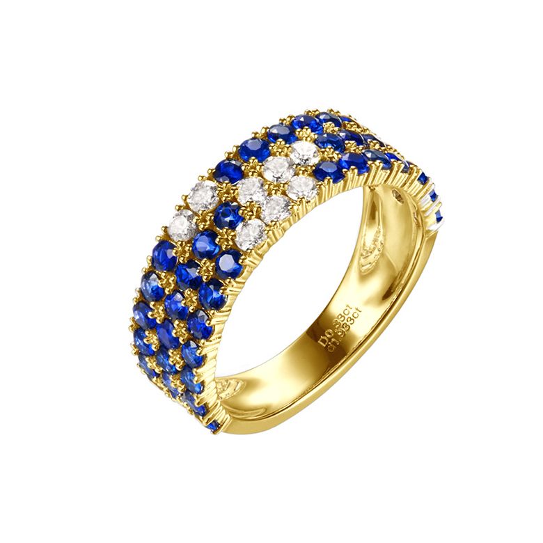 Bague blue lagoon - Pavée saphir & diamant - Or jaune - 1