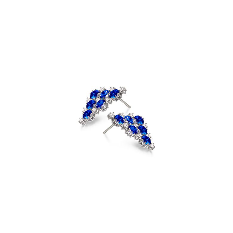 Boucle d oreille Triangle des Bermudes - Saphir, or blanc, diamant - 7