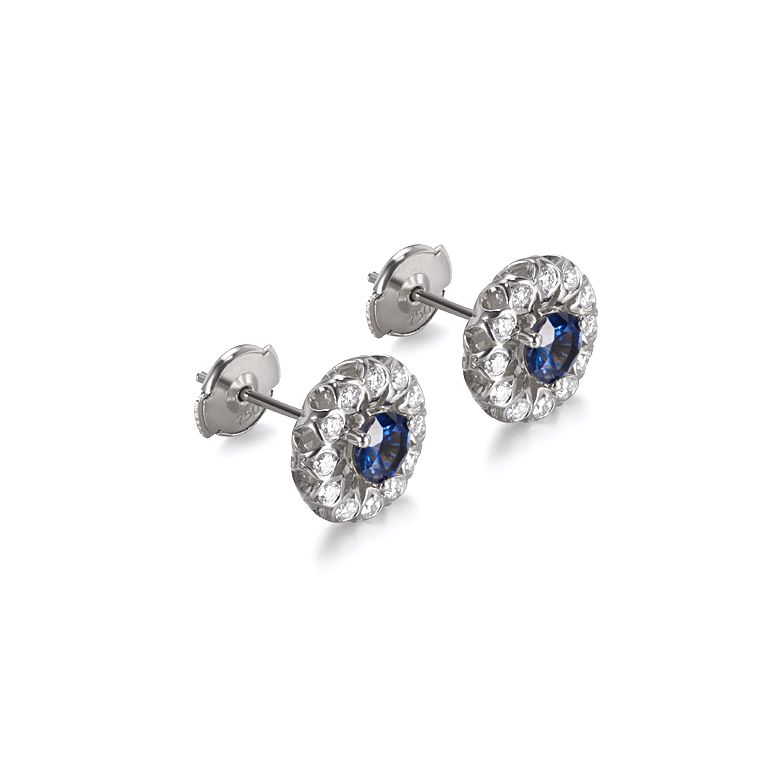 Boucle d oreille bleu de Médicis - Saphir, or blanc, diamant - 7