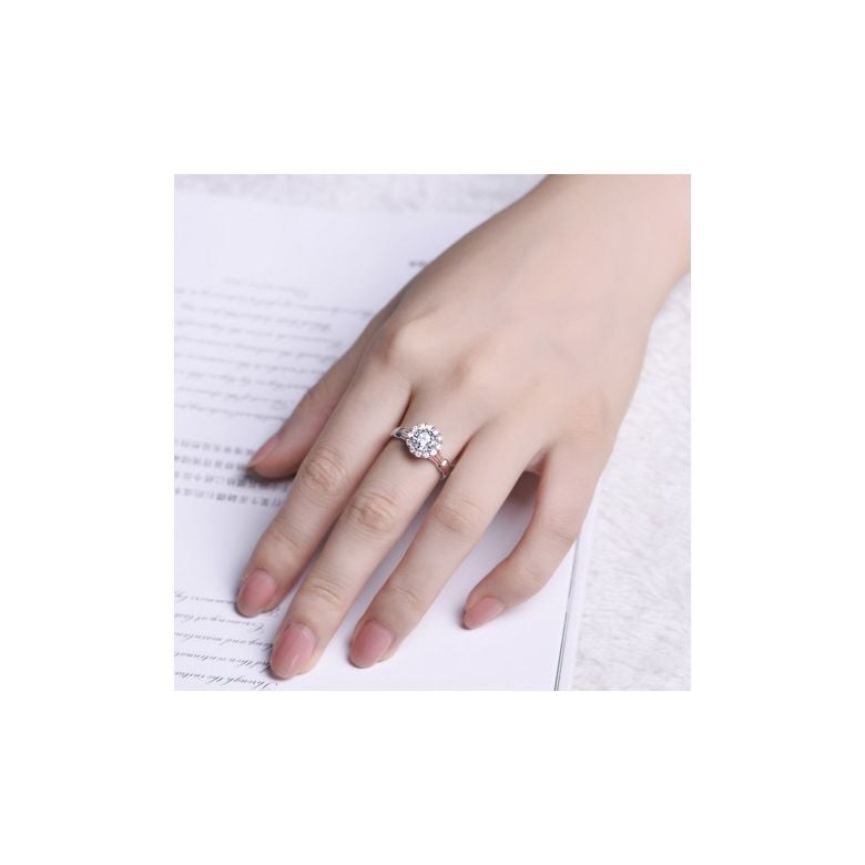 Bague de fiancailles solitaire accompagné, surplombé diamants - 0.43ct - 12