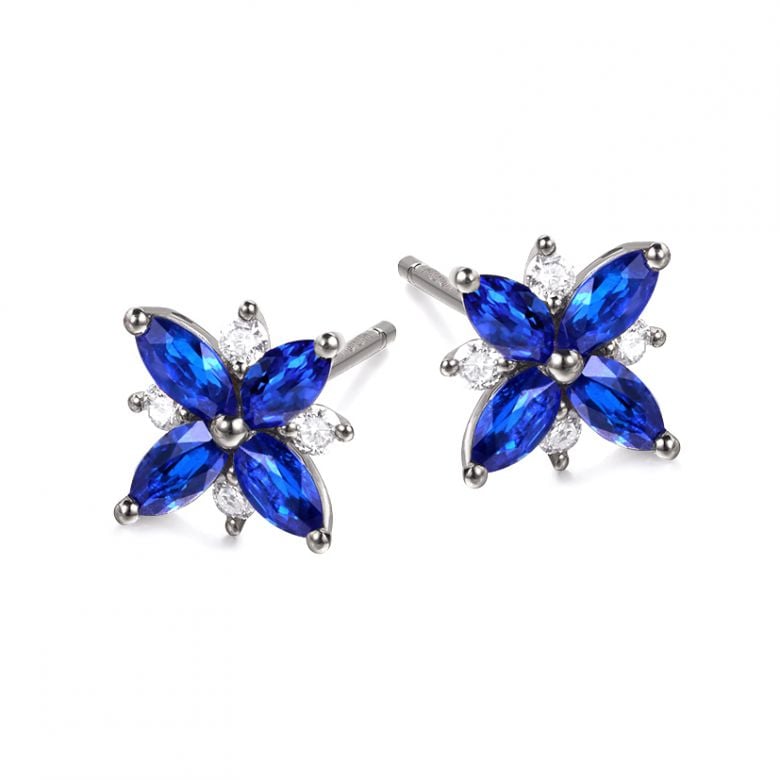 Boucle oreille fleur saphir bleu, diamant, or blanc - Véronique des ruisseaux - 9