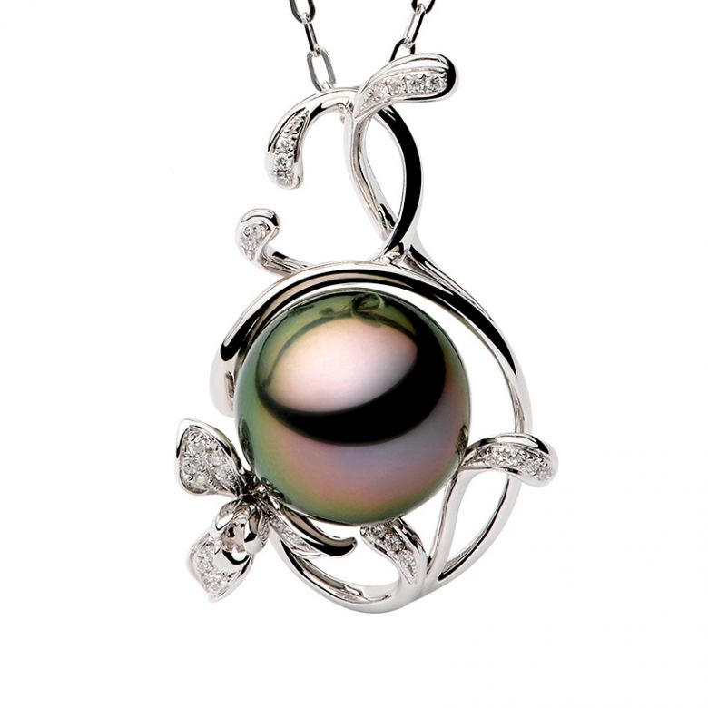 Pendentif Lysette perle de Tahiti, Or blanc et diamants - 1