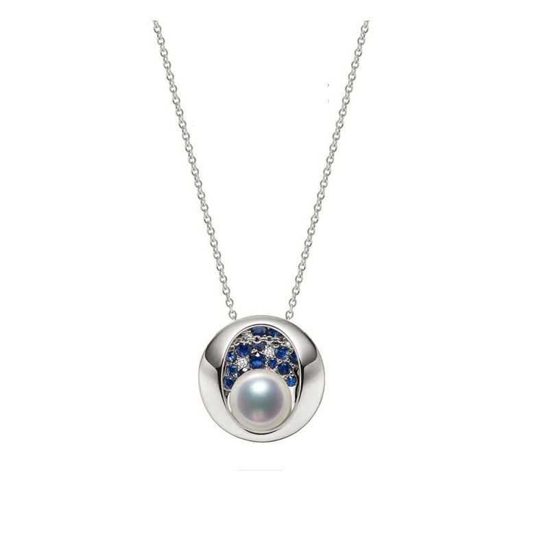 Pendentif constellation seiza I Perle Akoya, diamant, saphir, or blanc - 1
