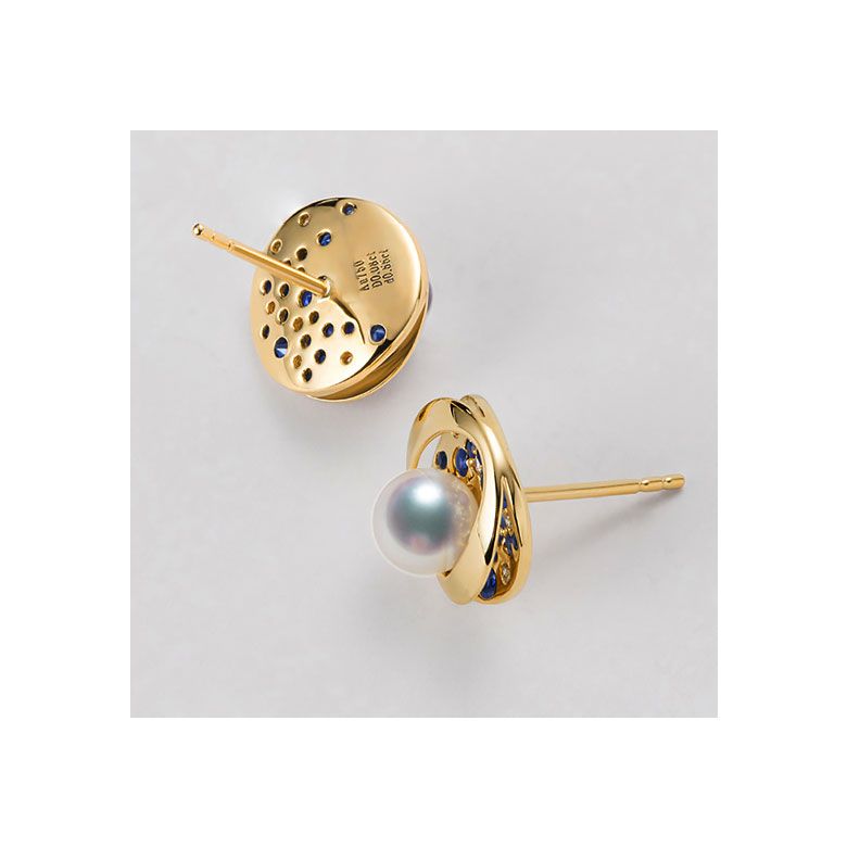 Boucle oreille perle Akoya I Constellation saphir diamant I Seiza, Or jaune - 9