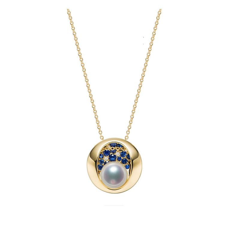 Pendentif constellation seiza I Perle Akoya, diamant, saphir, or jaune - 1