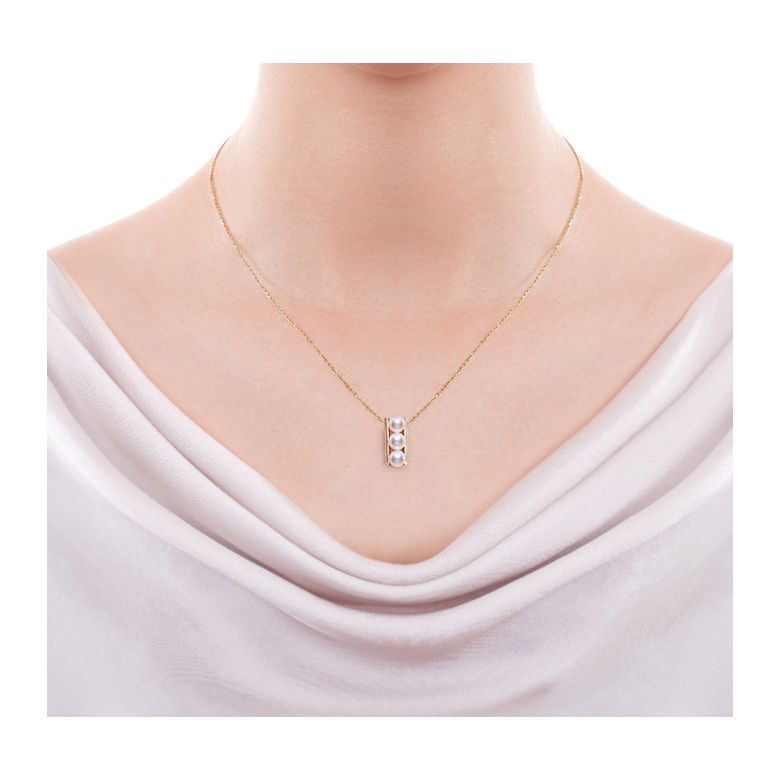 BIjoux pendentif et boucles géométriques. Or jaune, perles Akoya - 2