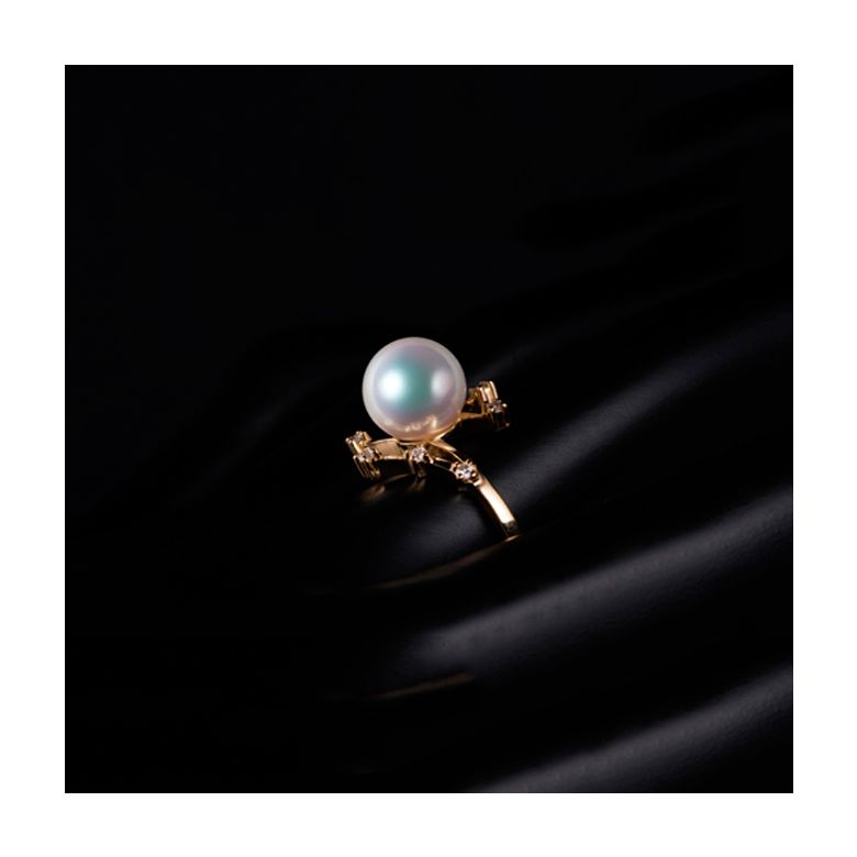 Bague Étoile des neiges. Perle Akoya, Or jaune, diamants - 6