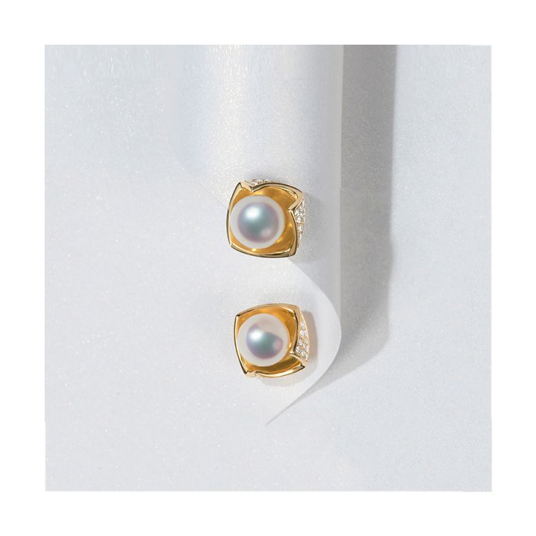 Boucles Oreilles Fukiyose Or jaune Perles Akoya Diamants - 9