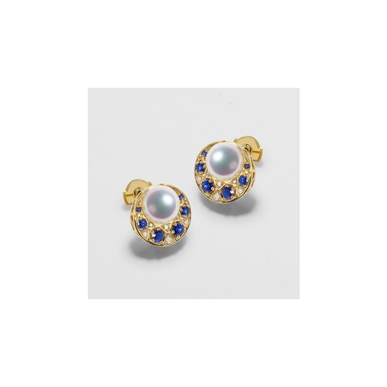 Boucles Oreille Mikadzuki I Perle Akoya Saphir. Croissant de Lune - 3