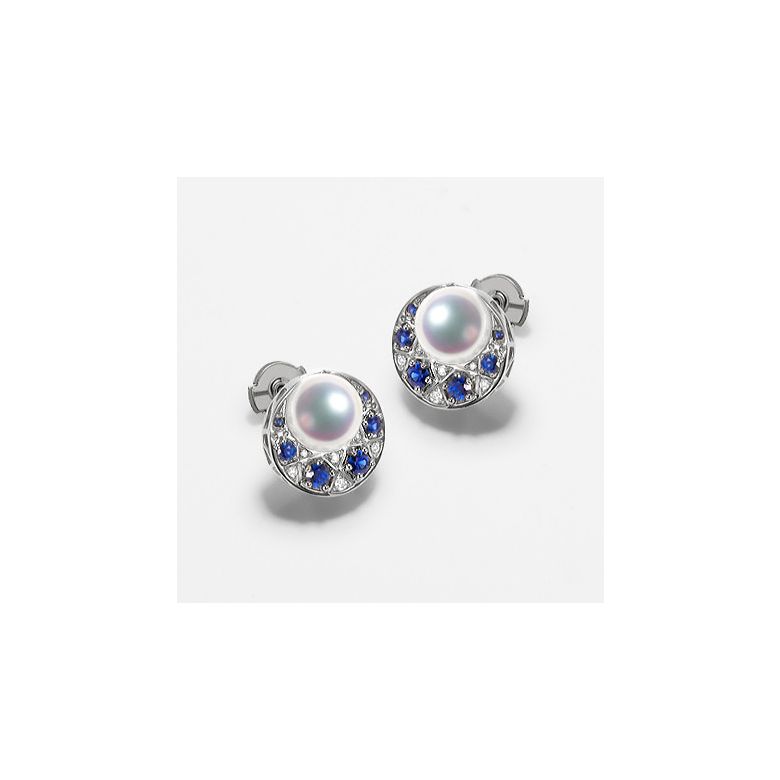 Boucles Oreilles Mikadzuki I Perle Akoya Saphir. Croissant de Lune - 2