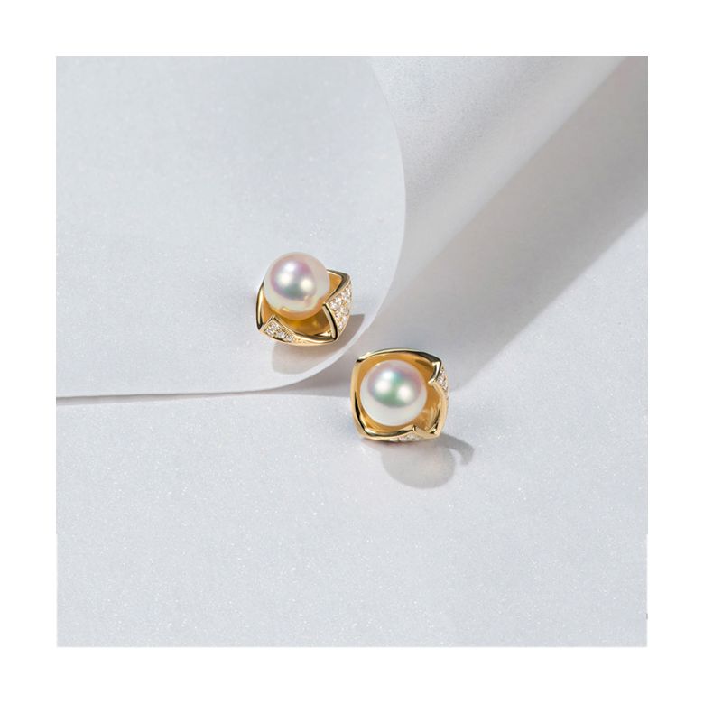 Boucles Oreilles Fukiyose Or jaune Perles Akoya Diamants - 10