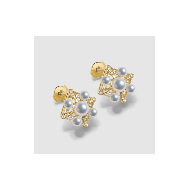 Boucles Oreilles Voyage stellaire. Or jaune Perle Akoya  - 5