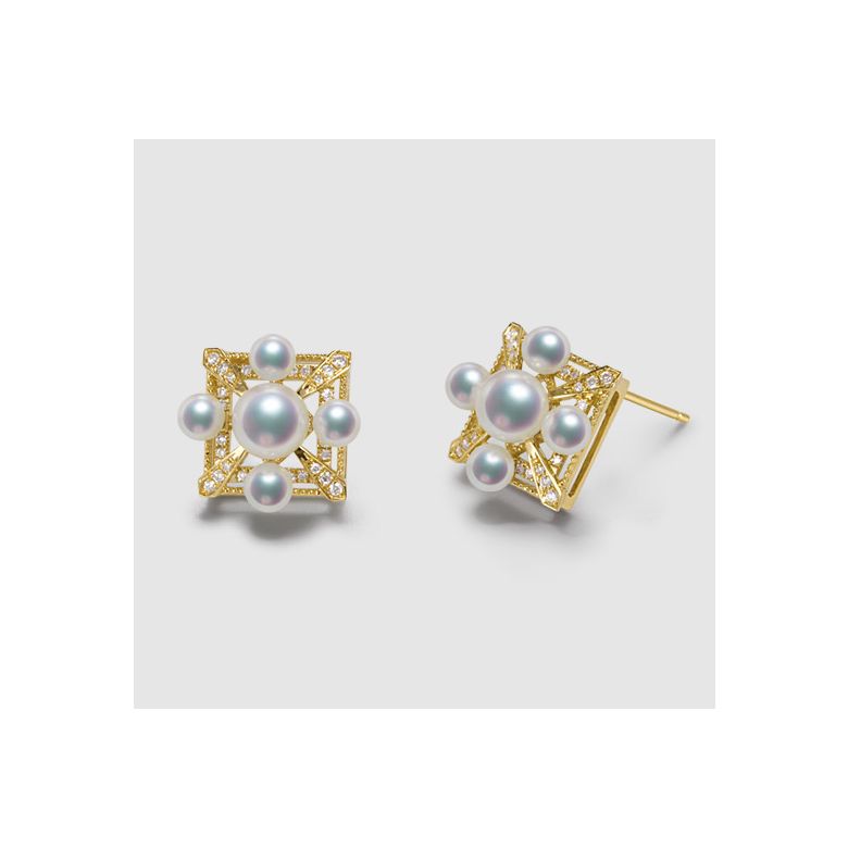 Parure Pendentif Boucles Oreilles Voyage stellaire. Perles Akoya, Or jaune - 10