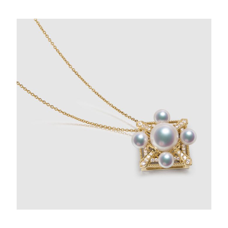 Parure Pendentif Boucles Oreilles Voyage stellaire. Perles Akoya, Or jaune - 6
