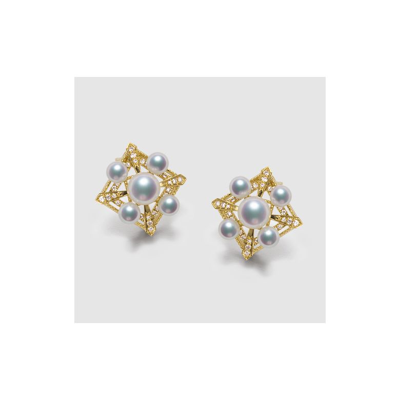 Boucles Oreilles Voyage stellaire. Or jaune Perle Akoya  - 3