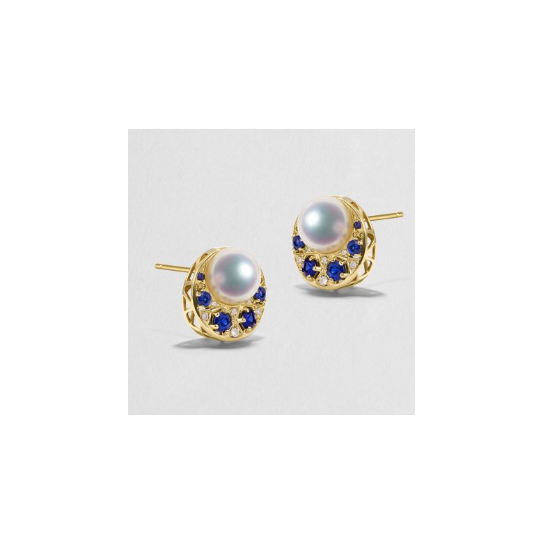 Boucles Oreille Mikadzuki I Perle Akoya Saphir. Croissant de Lune - 4