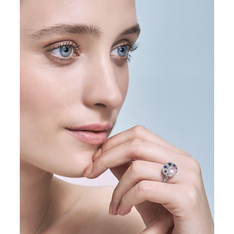 Bague Mikadzuki, Croissant de Lune I Perle Akoya, Saphir, Diamant - 4