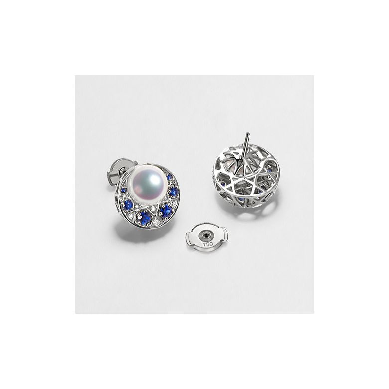 Boucles Oreilles Mikadzuki I Perle Akoya Saphir. Croissant de Lune - 3
