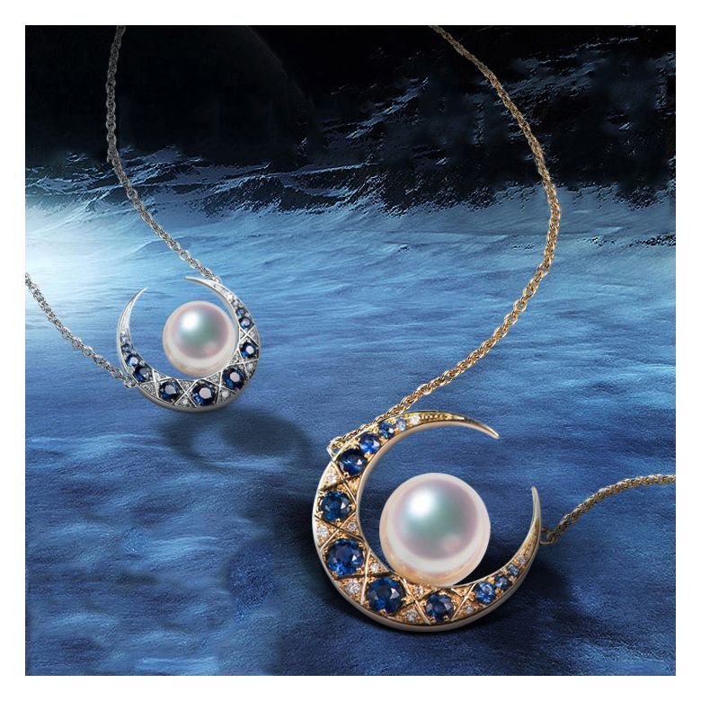 Pendentif Mikadzuki I Perle Akoya Saphir. Croissant de Lune - 2