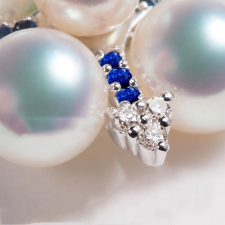 Pendentif Voyage stellaire I Perle Akoya Or blanc Diamant Saphir - 5
