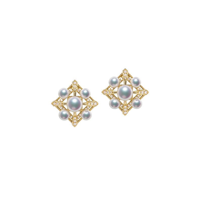Boucles Oreilles Voyage stellaire. Or jaune Perle Akoya  - 1