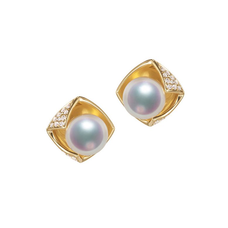 Boucles Oreilles Fukiyose Or jaune Perles Akoya Diamants - 1