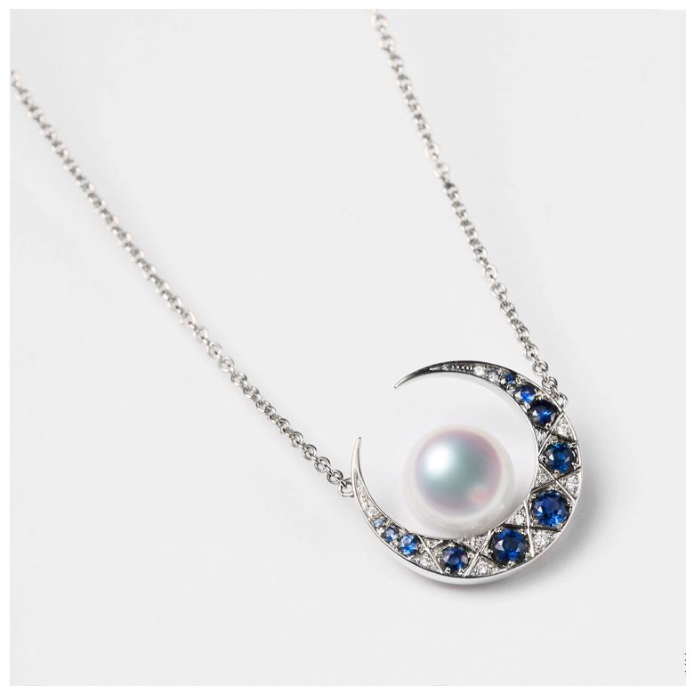 Parure Mikadzuki I Perle Akoya Saphir. Croissant de Lune - 10