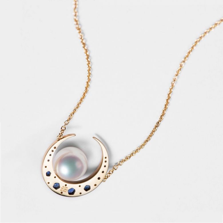 Pendentif Mikadzuki I Perle Akoya Saphir. Croissant de Lune - 9