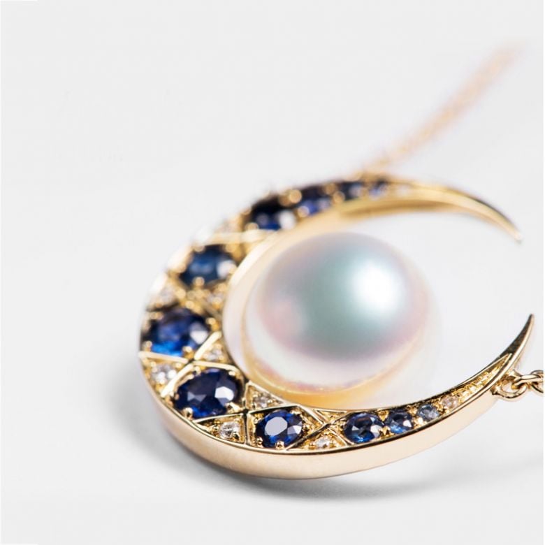 Pendentif Mikadzuki I Perle Akoya Saphir. Croissant de Lune - 10