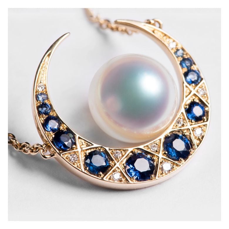 Pendentif Mikadzuki I Perle Akoya Saphir. Croissant de Lune - 11