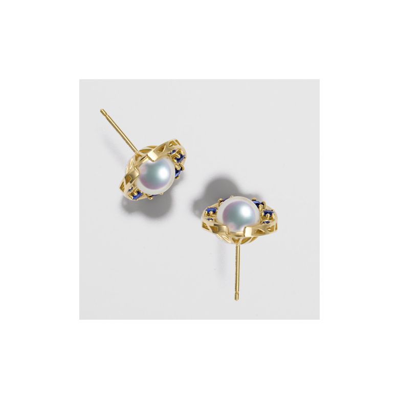 Boucles Oreille Mikadzuki I Perle Akoya Saphir. Croissant de Lune - 7