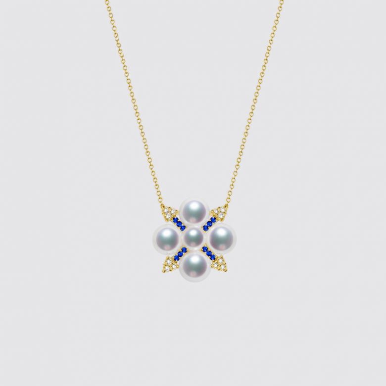 Pendentif Voyage stellaire I Perle Akoya Or jaune Diamant Saphir - 3