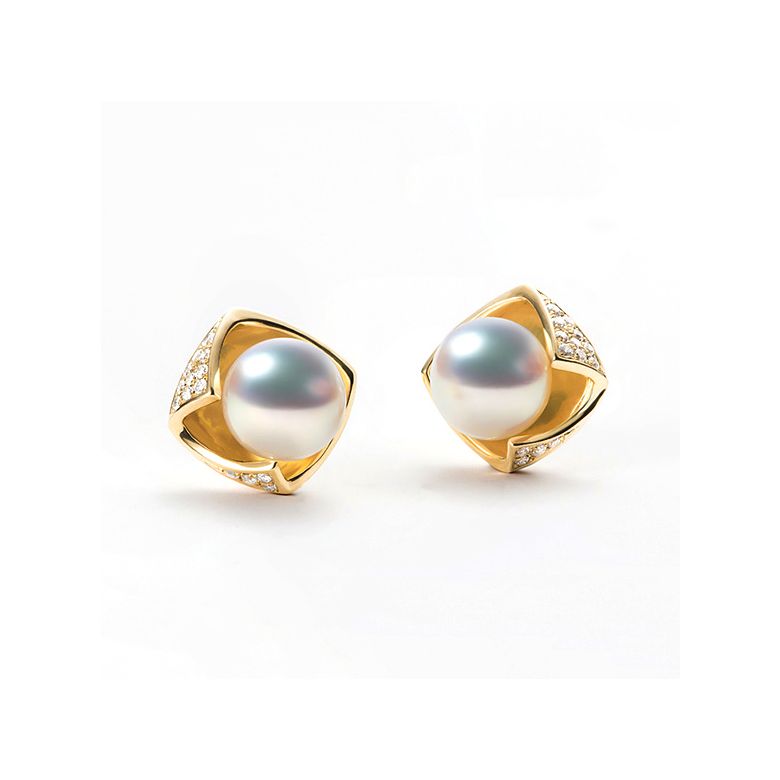 Boucles Oreilles Fukiyose Or jaune Perles Akoya Diamants - 2