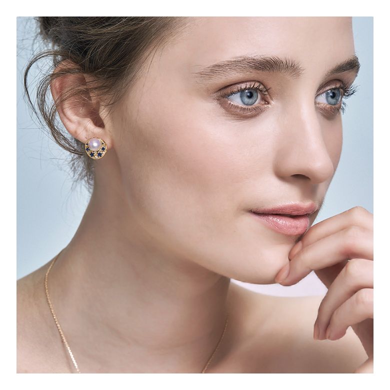Boucles Oreille Mikadzuki I Perle Akoya Saphir. Croissant de Lune - 2
