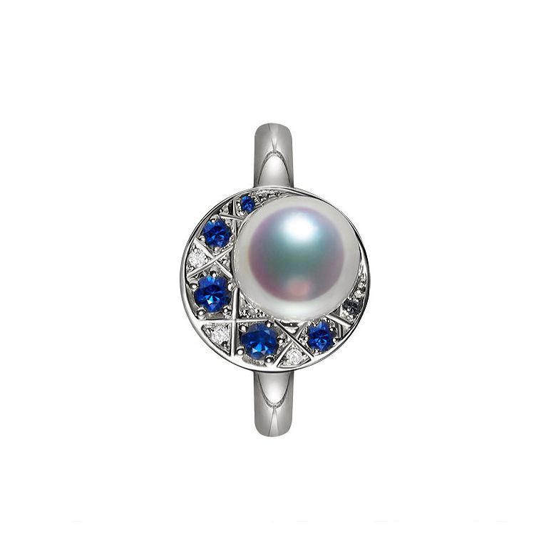 Bague Mikadzuki, Croissant de Lune I Perle Akoya, Saphir, Diamant - 11