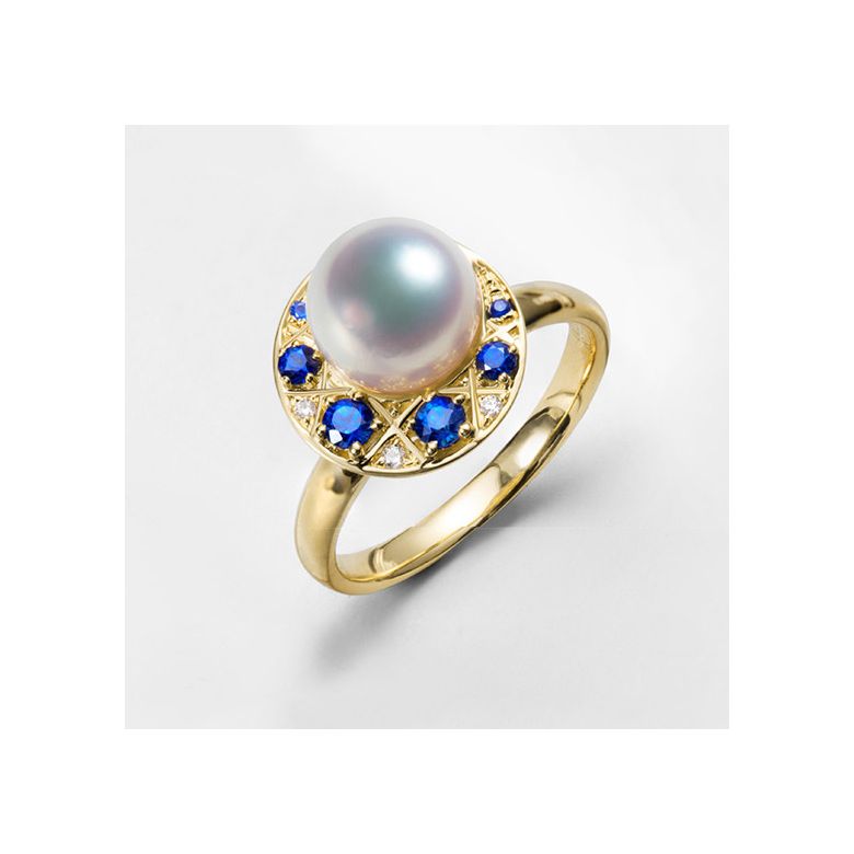 Bague Mikadzuki, Croissant de Lune I Perle Akoya, Saphir, Diamant - 1