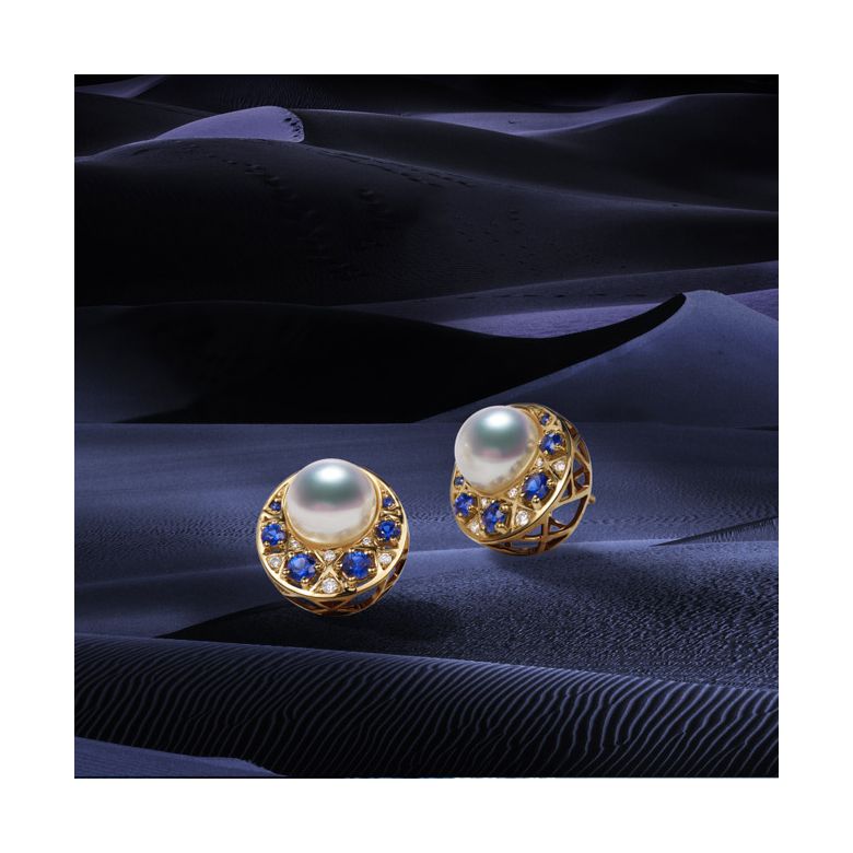 Boucles Oreille Mikadzuki I Perle Akoya Saphir. Croissant de Lune - 5